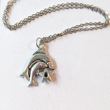 Pisces Zodiac Charm Antique Silver Necklace - Image 2