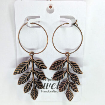 Large Branch with Leaf Leaves Antique Copper Earrings - Image 5