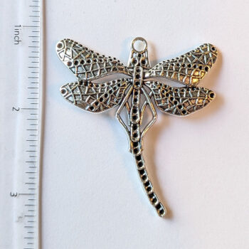 Antique Silver Large Curved Tail Dragonfly Pendant - Image 2