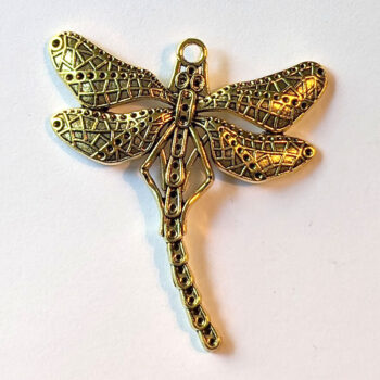 Antique Gold Large Curved Tail Dragonfly Pendant