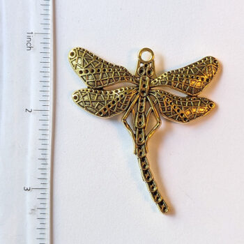 Antique Gold Large Curved Tail Dragonfly Pendant - Image 2