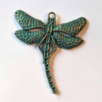 Antique Bronze Patina Large Curved Tail Dragonfly Pendant