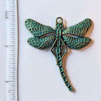 Antique Bronze Patina Large Curved Tail Dragonfly Pendant - Image 2