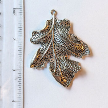 Large Detailed Veined Leaf Pendant Antique Silver - Image 2