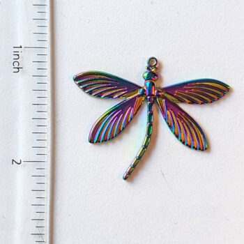 Rainbow Stainless Steel Curved Tail Dragonfly Pendant - Image 2