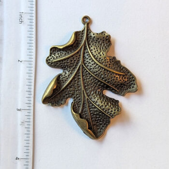 Large Detailed Veined Leaf Pendant Antique Bronze - Image 2