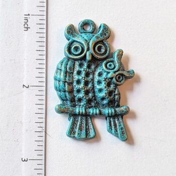 Owl Mom and Baby Pendant Antique Bronze Patina - Image 2