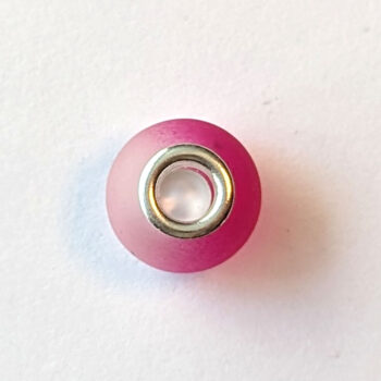 Hot Pink and White Frosted Glass Charm Bead - Image 2