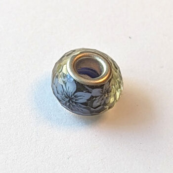 Floral Black and White Glass Charm Bead