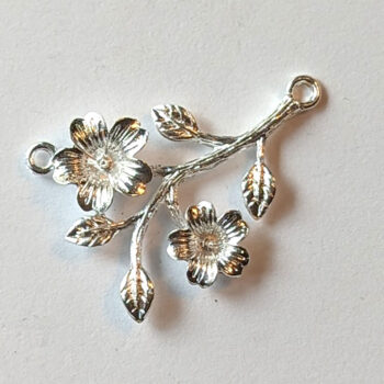 Branch With Leaves Leaf Flowers Connector Silver