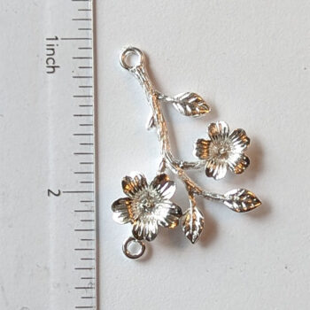 Branch With Leaves Leaf Flowers Connector Silver - Image 2