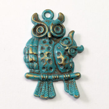 Owl Mom and Baby Pendant Antique Bronze Patina