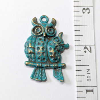 Owl Mom and Baby Pendant Antique Bronze Patina - Image 4