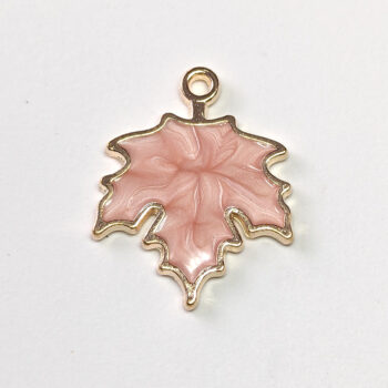 Pink Maple Leaf Enamel Charm Gold