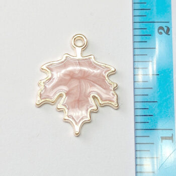 Pink Maple Leaf Enamel Charm Gold - Image 2