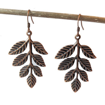 Large Branch with Leaf Leaves Antique Copper Earrings