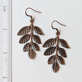 Large Branch with Leaf Leaves Antique Copper Earrings - Image 2