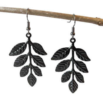 Large Branch with Leaf Leaves Black Earrings