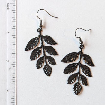 Large Branch with Leaf Leaves Black Earrings - Image 2