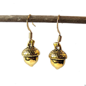 Gold Round Acorn Vintage Style Earrings