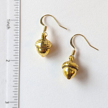 Gold Round Acorn Vintage Style Earrings - Image 2