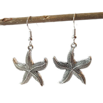 Antique Silver Curved Starfish Vintage Style Earrings