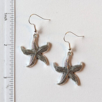 Antique Silver Curved Starfish Vintage Style Earrings - Image 2