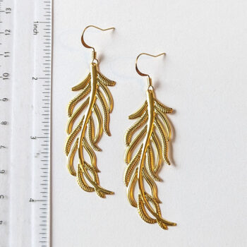 Gold Large Modern Lightweight Filigree Leaf Earrings - Image 3