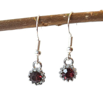 January Birthstone Faceted Dark Red Rhinestone Earrings