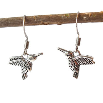 Hummingbird Bird Double Sided Silver Earrings