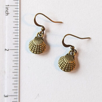 Antique Bronze Double Sided Scallop Shell Earrings - Image 2