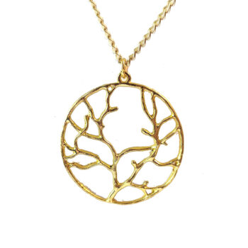 Gold Large Hoop Tree of Life Pendant Necklace