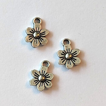 Dainty Flower Charm Antique Silver