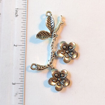 Large Branch Connector With Flowers Antique Silver - Image 2