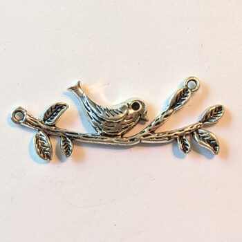 Bird on Branch Connector With Leaves Antique Silver