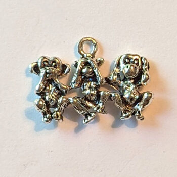 Hear See Speak No Evil Monkey Charm Antique Silver