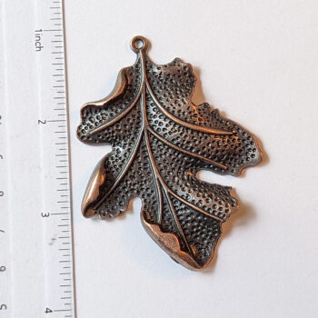 Large Detailed Veined Leaf Pendant Antique Copper - Image 2