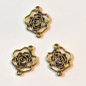 Small Hollow Rose Flower Connector Antique Gold