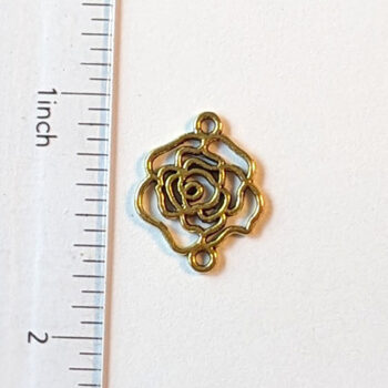 Small Hollow Rose Flower Connector Antique Gold - Image 3