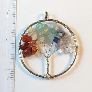 Large Rainbow Gemstone Tree of Life Wire Wrap Pendant Silver - Image 2