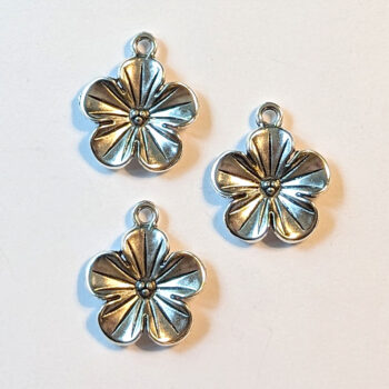 Five Petal Flower Charm Antique Silver