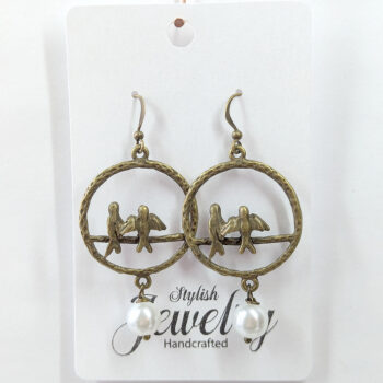 Antique Bronze Love Birds in Hoop With Pearl - Image 7