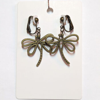 Antique Bronze Hollow Curved Tail Dragonfly Earrings - Image 4