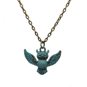 Antique Bronze Patina Flying Owl Vintage Style Necklace