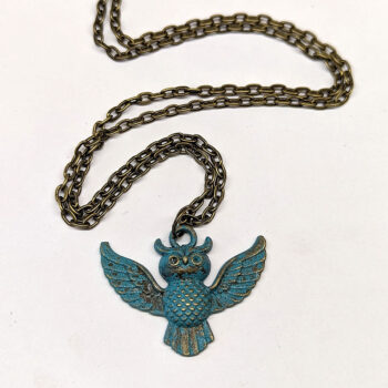 Antique Bronze Patina Flying Owl Vintage Style Necklace - Image 3