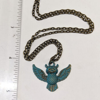 Antique Bronze Patina Flying Owl Vintage Style Necklace - Image 2