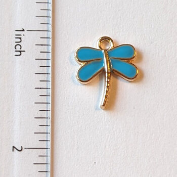 Gold Blue Enamel Dragonfly Charm - Image 2