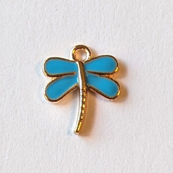 Gold Blue Enamel Dragonfly Charm