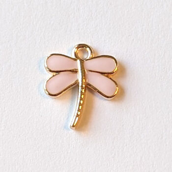 Gold Pink Enamel Dragonfly Charm