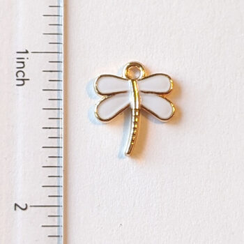 Gold White Enamel Dragonfly Charm - Image 2